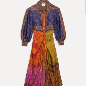 FARM RIO WOMEN'S BANDANA DREAM SATIN SHIRT-DRESS IN MULTI